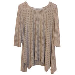 Cal Style USA Size Medium M Brown Faux Soft Suede 3/4 Sleeve Blouse Eyelets Boho